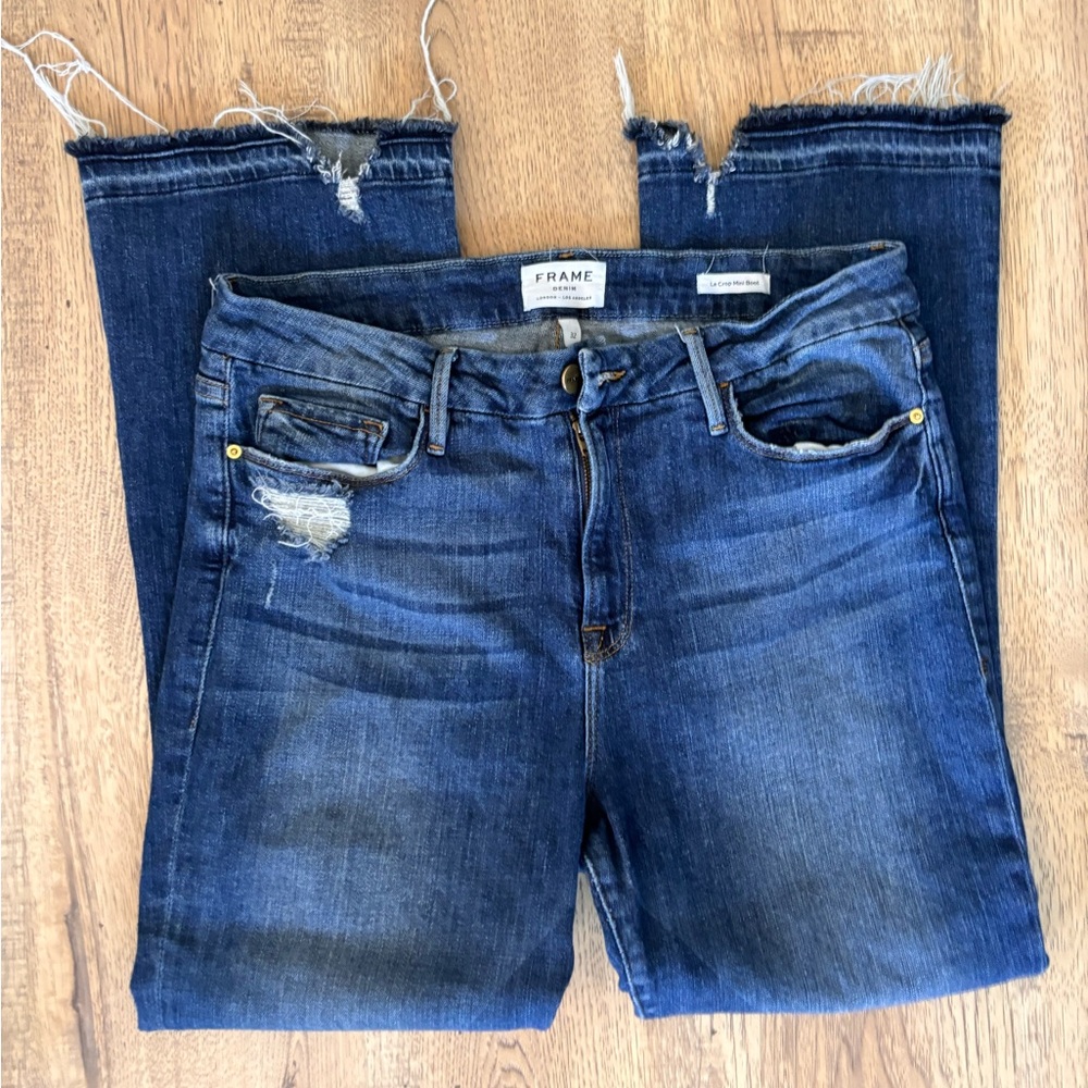 Frame Le Crop Mini boot jeans size 32 distressed at ankles EUC - Picture 3 of 11
